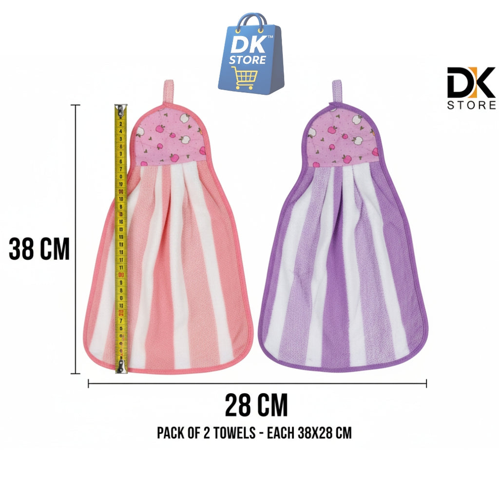 Microfiber Kitchen Towel with Loop - 38x28cm Quick Dry - Pink, Purple ( Pack of 2)