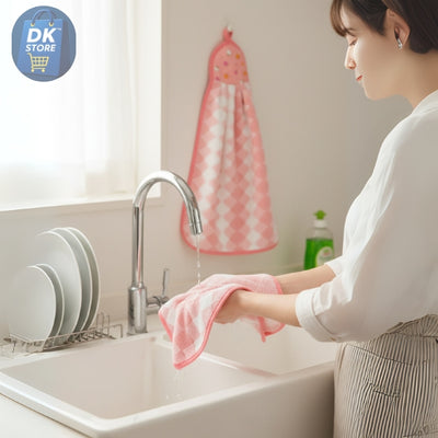 Microfiber Kitchen Towel with Loop - 38x28cm Quick Dry - Blue, Brown, Pink, Purple ( Pack of 4)