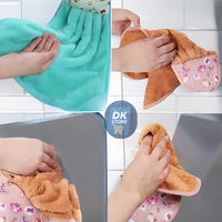 Microfiber Kitchen Towel with Loop - 38x28cm Quick Dry Pink,Green, Yellow, Purpule (Pack of 4)