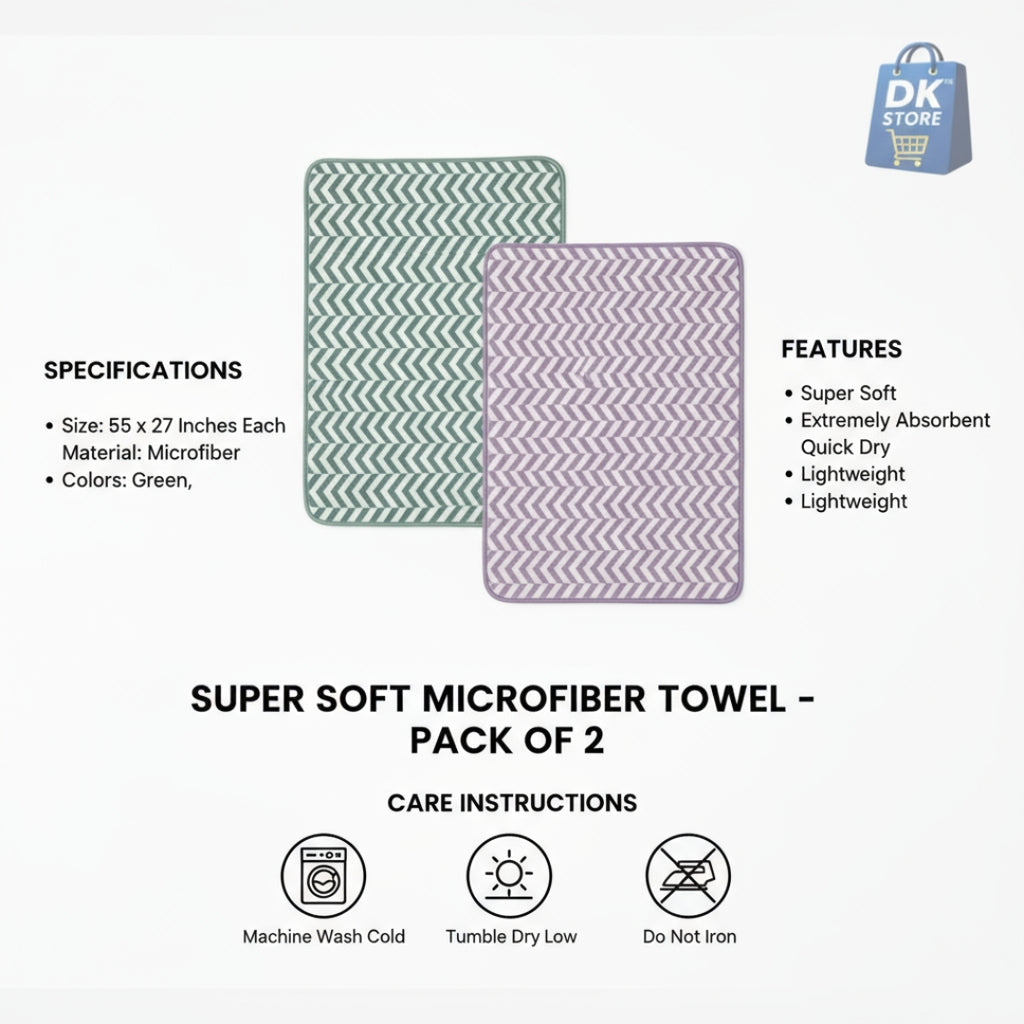 Coral Fleece Bath Towel 55x27in - Super Soft Quick Dry ( Purple, Green Color)