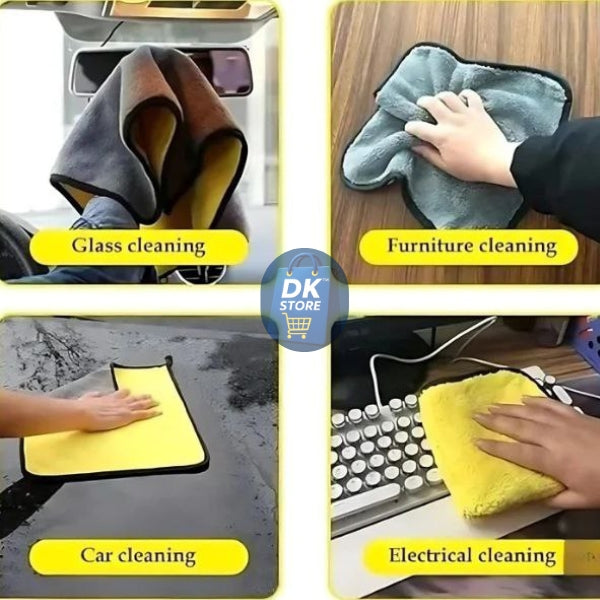 Microfiber Cleaning Cloth 30x40cm - Dual-Sided 600 GSM - Green,Yellow, Navy (Pack of 3)