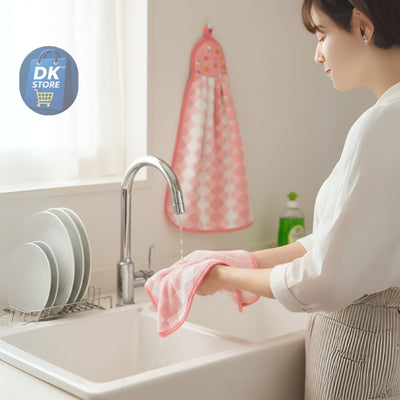 Microfiber Kitchen Towel with Loop - 38x28cm Quick Dry - Pink,Purple ( Pack of 2)