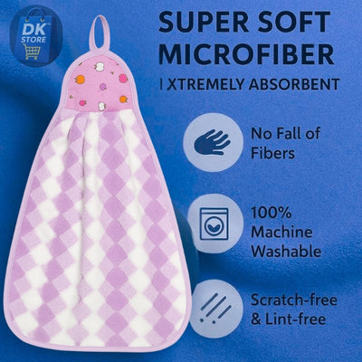 Microfiber Kitchen Towel with Loop - 38x28cm Quick Dry - Blue, Brown, Pink, Purple ( Pack of 4)