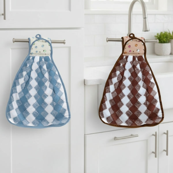 Microfiber Kitchen Towel with Loop - 38x28cm Quick Dry - Blue, Brown ( Pack of 2)