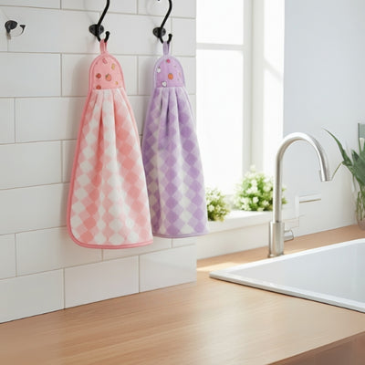 Microfiber Kitchen Towel with Loop - 38x28cm Quick Dry - Pink,Purple ( Pack of 2)