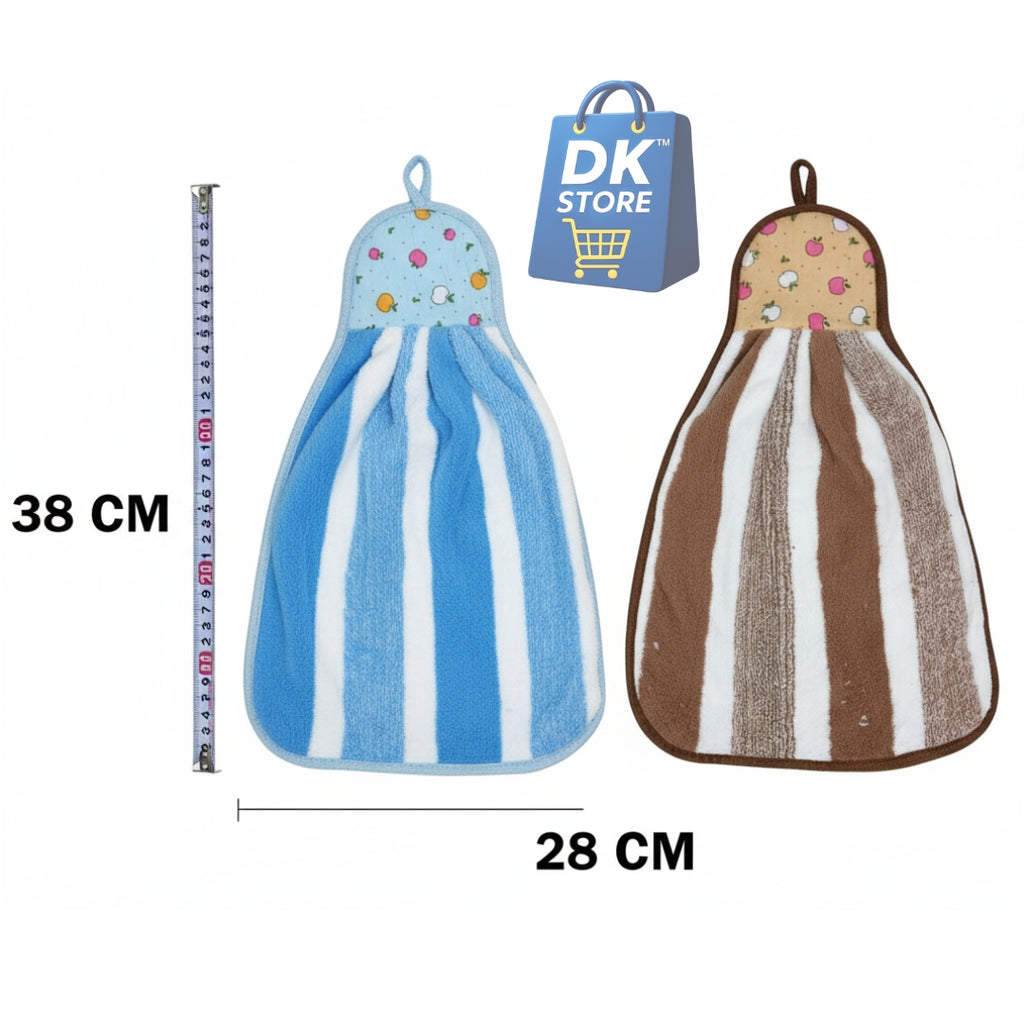 Microfiber Kitchen Towel with Loop - 38x28cm Quick Dry - Blue, Brown ( Pack of 2)