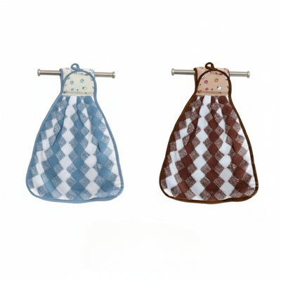 Microfiber Kitchen Towel with Loop - 38x28cm Quick Dry - Blue, Brown ( Pack of 2)