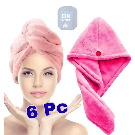 Midastra Microfiber Hair Towel Wrap – Quick Dry & Anti-Frizz Turban (65×25 cm, Multi-Color) (Pack of 2) (Pack of 6) - DK Store