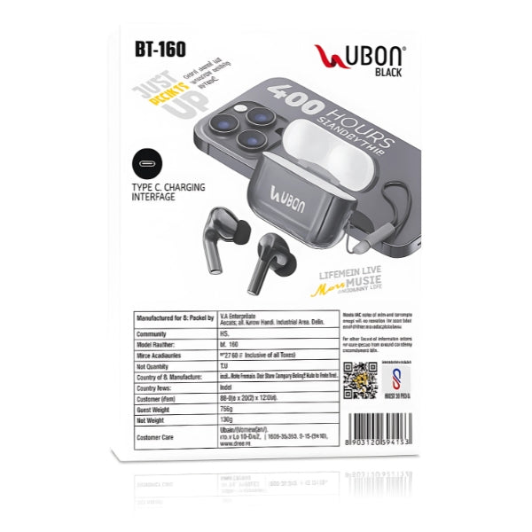 UBON BT-160 Wireless Bluetooth Earbuds Bass Touch Control Type-C Charging (Multi Colour)